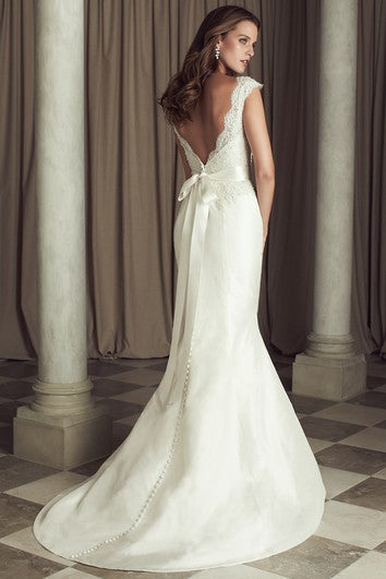 Elegant Satin Sheath Wedding Dress With Deep-V Back