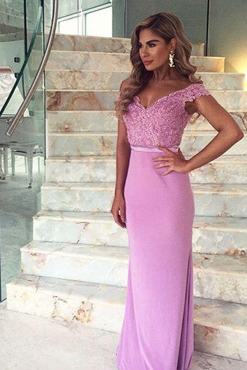 Elegant Lace Appliques Mermaid Prom Dress Off-the-shoulder Sweep Train