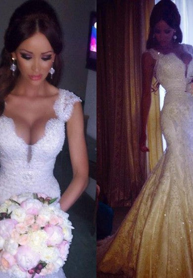 Úchvatné krajkové svatební šaty mořské panny 2018 s korálky a flitry