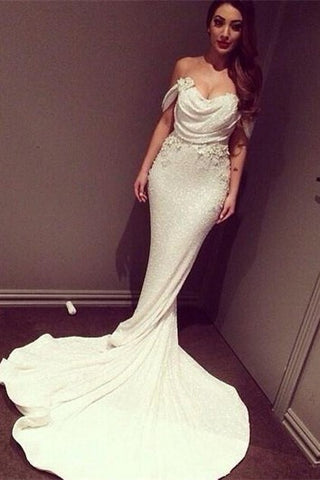 Glitz Off-the-Shoulder Sequins Prom Dresses Mermaid Floor Length