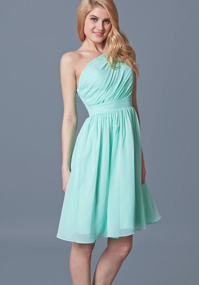 Sassy One Shoulder Pleated Short Chiffon Dress With Bow