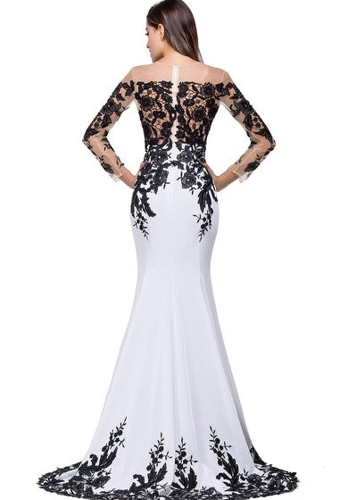 Glamouröses Langarm-Meerjungfrau 2022 Abendkleid Schwarze Applikationen Mutterkleid