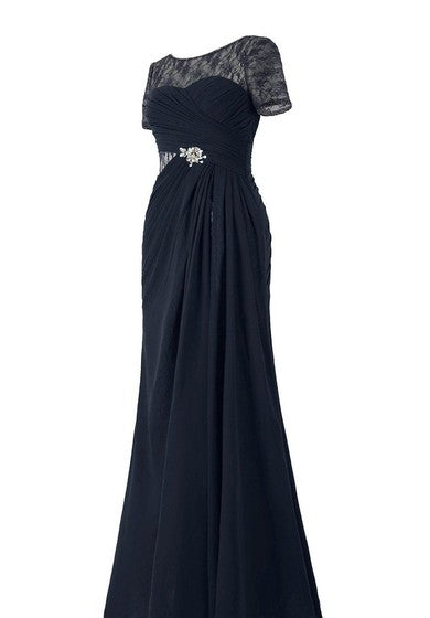 Short-sleeved Chiffon Gown With Illusion Style