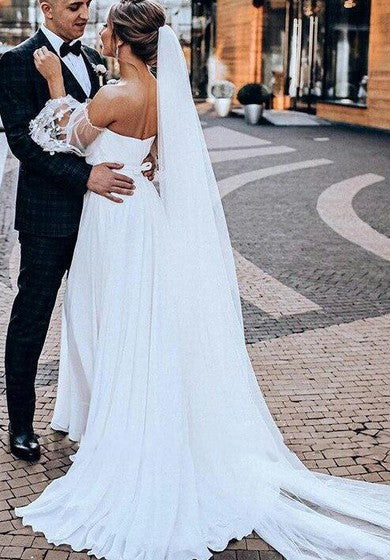 Vestido de novia de manga de 3/4 de longitud con el frente de la manga de 3/4 de longitud con frontal dividido