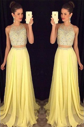 Gorgeous Beadings Sleeveless Prom Dress Long Chiffon Party Gowns