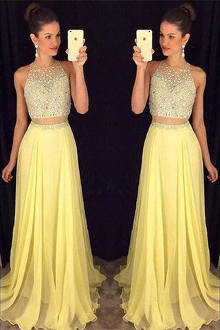 Gorgeous Beadings Sleeveless Prom Dress Long Chiffon Party Gowns