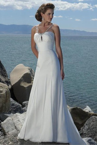 sheath Empire Spaghetti Straps Chiffon Beach Wedding Dress