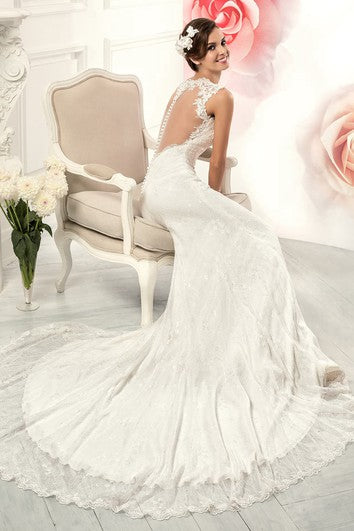 Pouzdrové dlouhé šaty bez rukávů s iluzorní krajkou, aplikacemi a záhyby