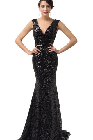 Sleeveless V-neck Mermaid Gown With Allover Sequins