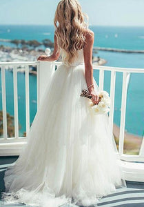 Ivory Tulle Destination Sweetheart Spaghetti Strap Wedding Dress