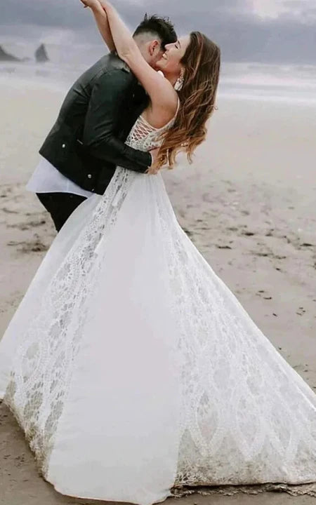 Lässiges Spaghetti-ärmelloses Country-Chiffon-Brautkleid