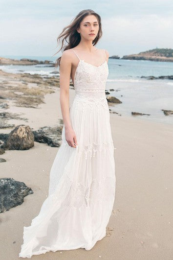 Spaghetti Sleeveless Chiffon Beach Boho Wedding Dress