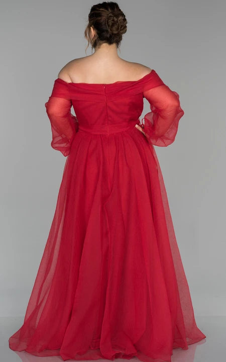 Večerní šaty s výstřihem do V, nabíranými rukávy, plisovaným empire střihem do áčka a výstřihem na zádech ve tvaru V, plus velikost