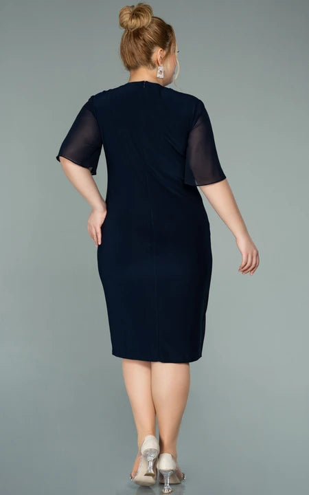 Lässiges Empire-Kleid in Übergröße, halbarm, Chiffon, Bleistiftkleid, gerüscht, Übergröße, Kleid für die Brautmutter