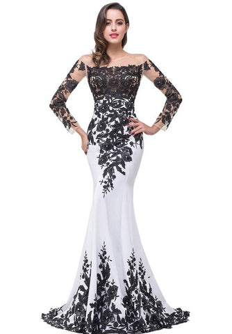 Glamorous Long Sleeve Mermaid 2022 Evening Dress Black Appliques Mother Dress