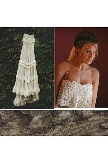 Spaghetti a-line sexy sexy tiers lunghi lunghi lunghi abiti da sposa in pizzo in pizzo