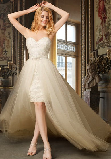 Sweetheart High Low Wedding Dress With Removable Skirt