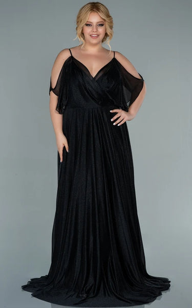 Empire Spaghetti Sequin Pleated Plus Size Pleated Prom Dress with Low-v Back