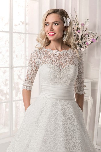 Crystal Detailing Lace Lace-up A Line Dress