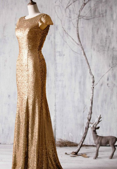 Dlouhé šaty mořská panna s flitry, krátkými rukávy a výstřihem do V zezadu Bateau