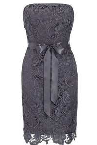 Strapless Lace Sheath Dress With Bow Tie