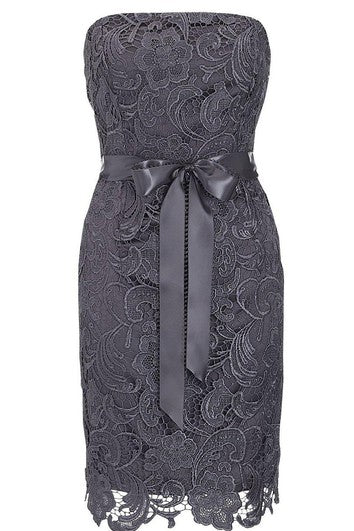 Strapless Lace Sheath Dress With Bow Tie