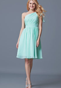 Sassy One Shoulder Pleated Short Chiffon Dress With Bow