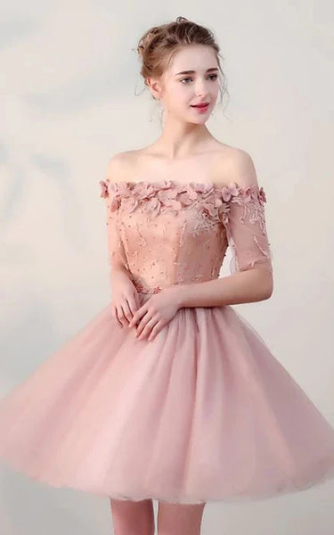 Off-the-shoulder Short A-line Prom Dress with Corset Back