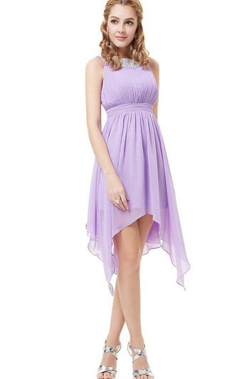 Sleeveless A-line Asymmetrical Dress With Pleats