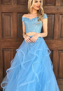 Tulle Floor-length Two Piece Sleeveless Adorable Evening Dress with Appliques