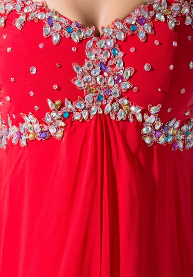 Maxi šaty z šifonu s korálkovou výšivkou a vysokým pasem