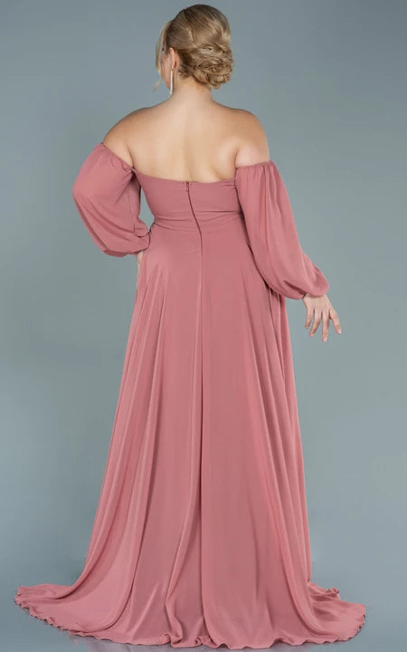 Večerní šaty s odhalenými rameny, výstřihem ve tvaru srdce, empírovým střihem, plus size, z šifónu s rozparkem vpředu