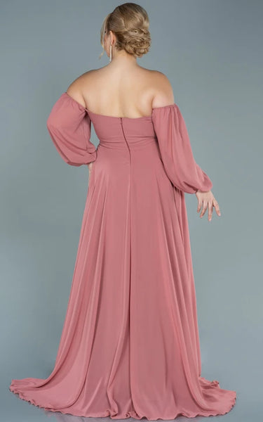 Off-the-shoulder Sweetheart Empire Plus Size Chiffon Front Split Evning Dress