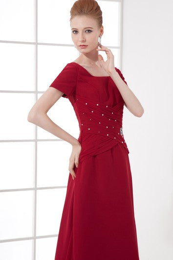 Flattering Square Beaded Ankle Length a Line Chiffon Mother of the Bride Dresses