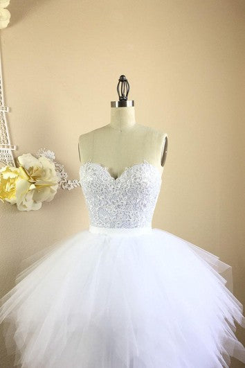 Short Lace Bodice Dress With Tulle Skirt