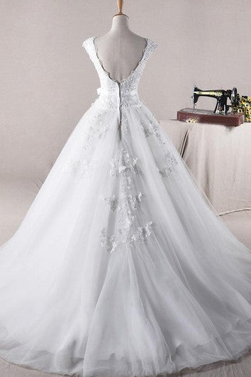 Ball Gown Long Straps Beading Appliques Ruffles Straps Tulle Lace Dress