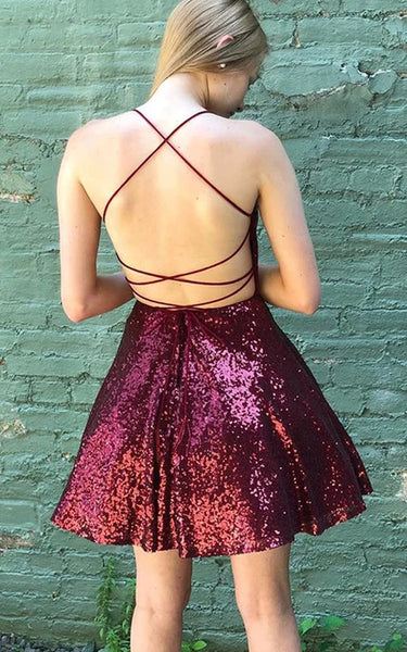 Adorable Spaghetti Sequin A-line Short Dress