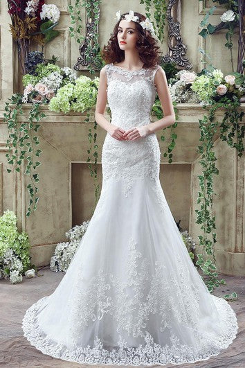 Timeless Mermaid Lace Wedding Dress Zipper Button Back Sweep Train