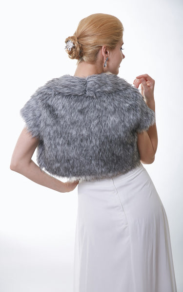 Short Sleeve Faux Fur Bridal Wrap Jacket