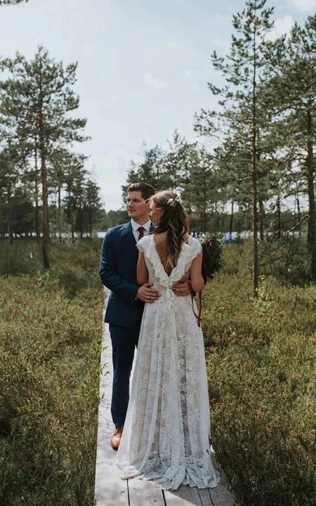 Vestido de boda de la vaina del país de encaje boho
