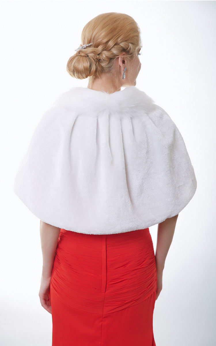 Faux Fur Bridal Wrap With Balls And Pleats