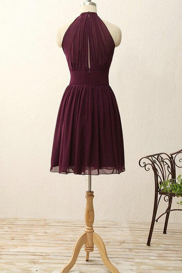 A-Linien-Kleid aus Chiffon mit kurzem Neckholder und Reißverschluss