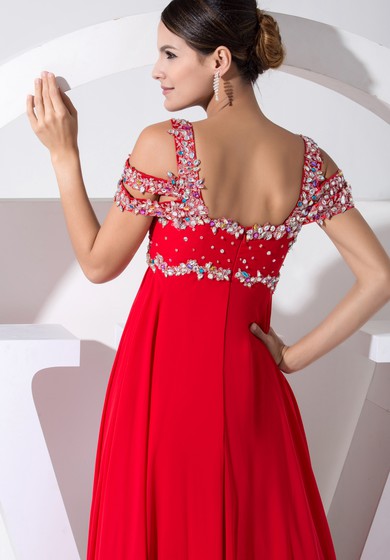 Maxi šaty z šifonu s korálkovou výšivkou a vysokým pasem