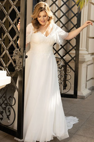 Beautiful Plus Size Chiffon V-neck A Line Wedding Dress