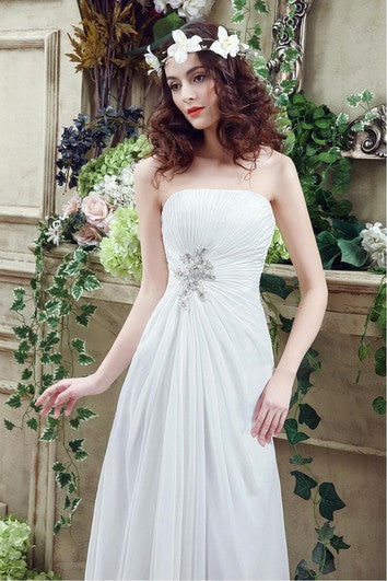 Newest Strapless White Beadings Wedding Dress A-line Sweep Train