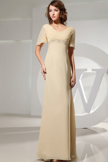 Chiffon Floor-Length Strapless Dress With Ruching and Beading