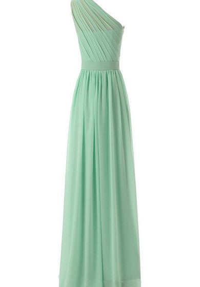 One-shoulder Long Chiffon Dress With Pleats