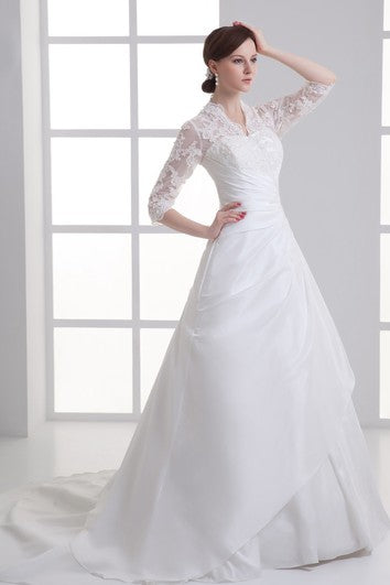 Alluring Ball Gown Sleeve Taffeta High Neck Wedding Dresses