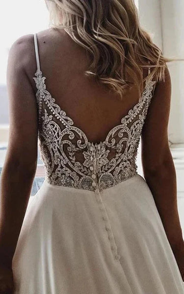 Spaghetti Plunged Sexy Empire Sleeveless Chiffon A-line Wedding Dress