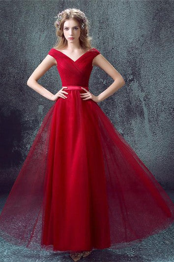 Newest Red Off-the-shoulder A-line Prom Dress Lace-up Floor-length